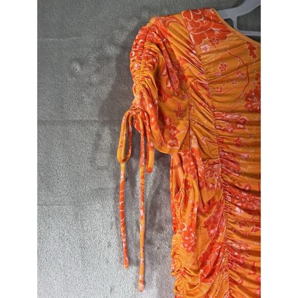 Anthropologie BTFL-life Orange Floral Ruched Mini Dress Size M NWT Beach Party - Picture 4 of 9